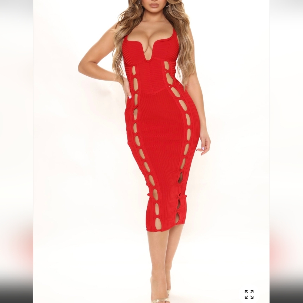 Bandage Midi Dress - Red - FASHION NOVA